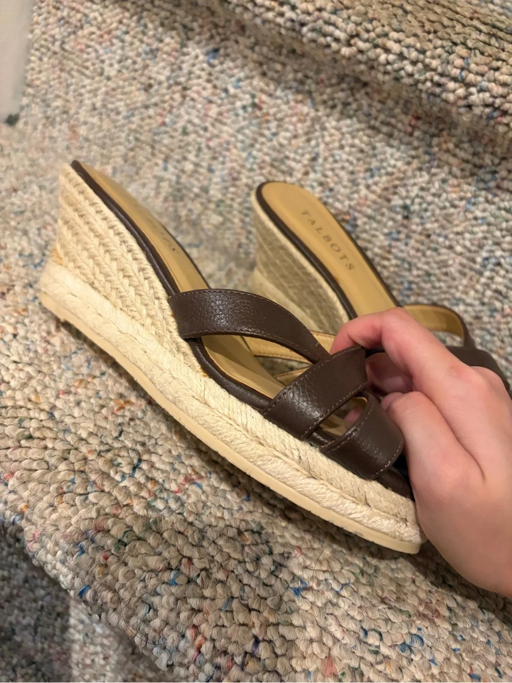 Talbots Women’s Brown Espadrille Wedge Slide Kitten Sandals